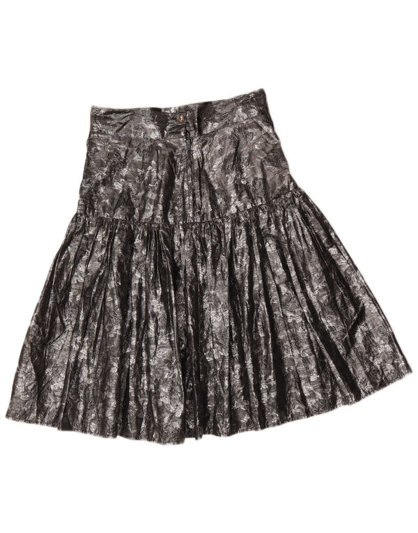 Vintage Damen High Waist A-Linie Rock IT 42 Medium W26 Silber Blumen