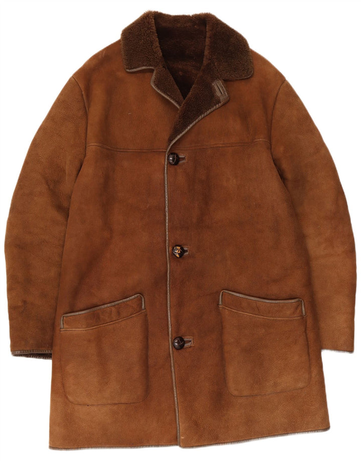 Nurseys Herren Shearling Overcoat UK 40 Large Braunes Leder