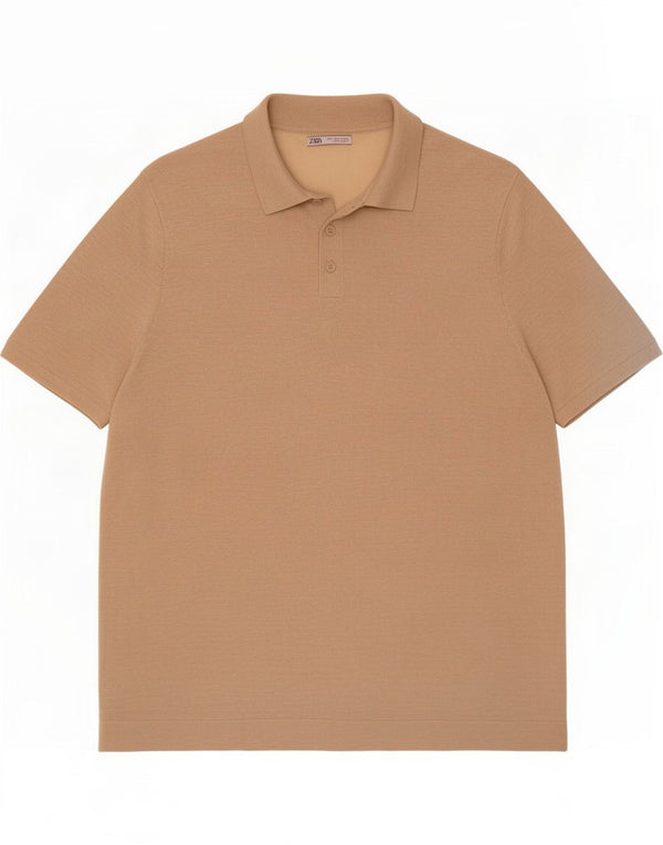 Zara Herren Poloshirt Large Beige Ramie