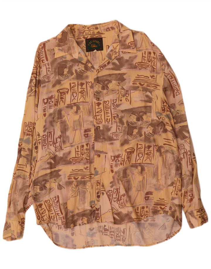 Vintage Herren Grafikshirt XL Beige Viskose