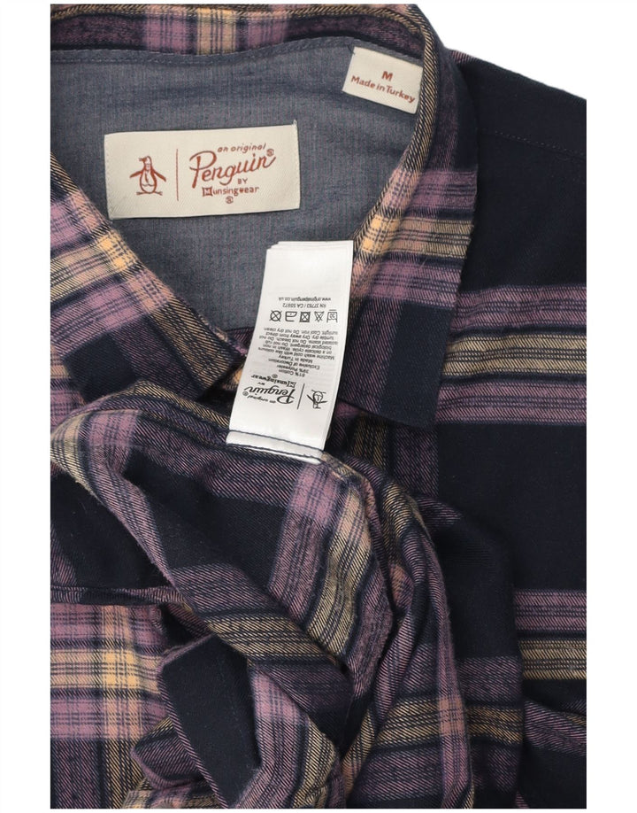 Penguin Herren-Flanellhemd, mittelblau, kariert, Baumwolle