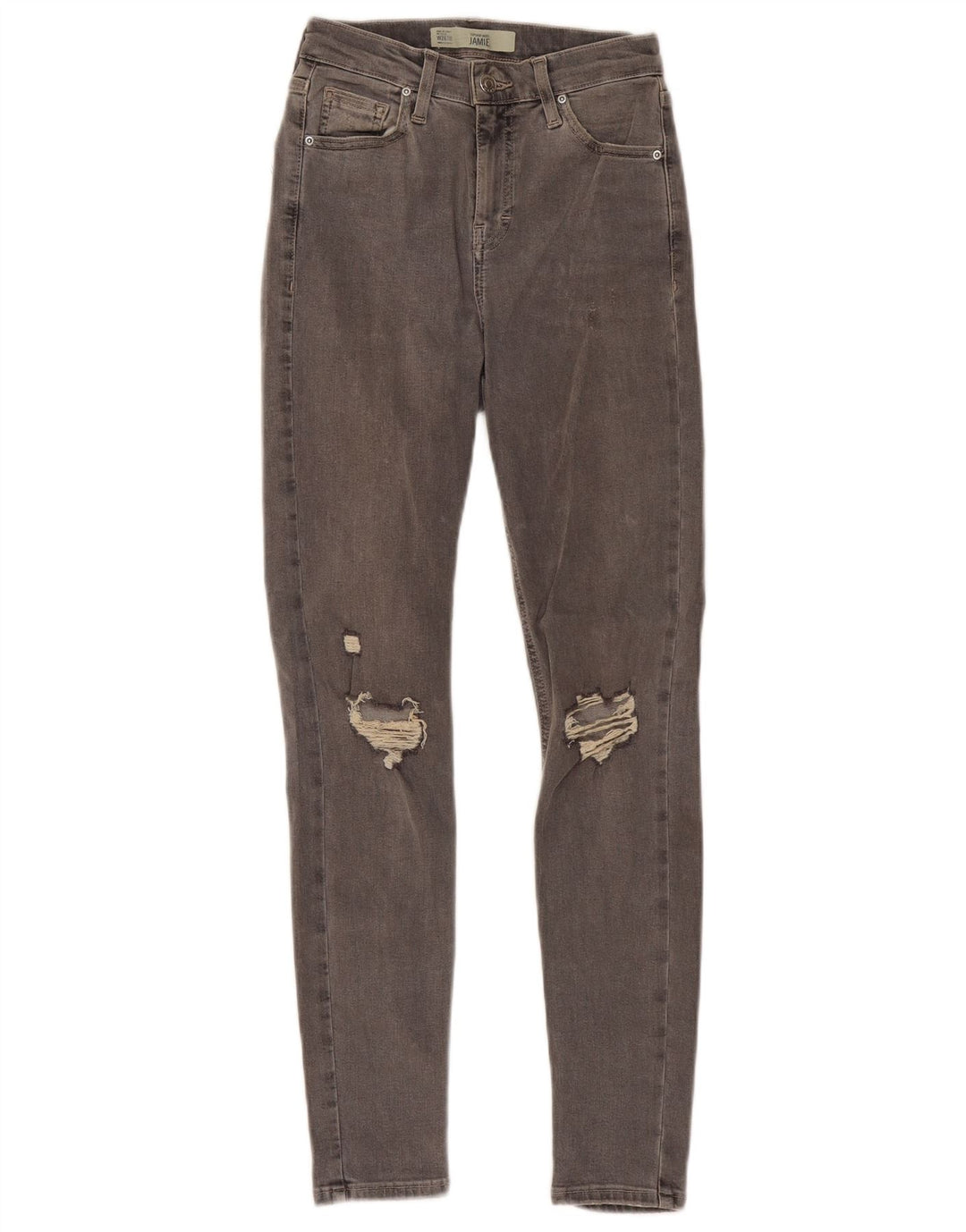 TOPSHOP Damen Distressed Skinny Jeans W26 L27 Graue Baumwolle