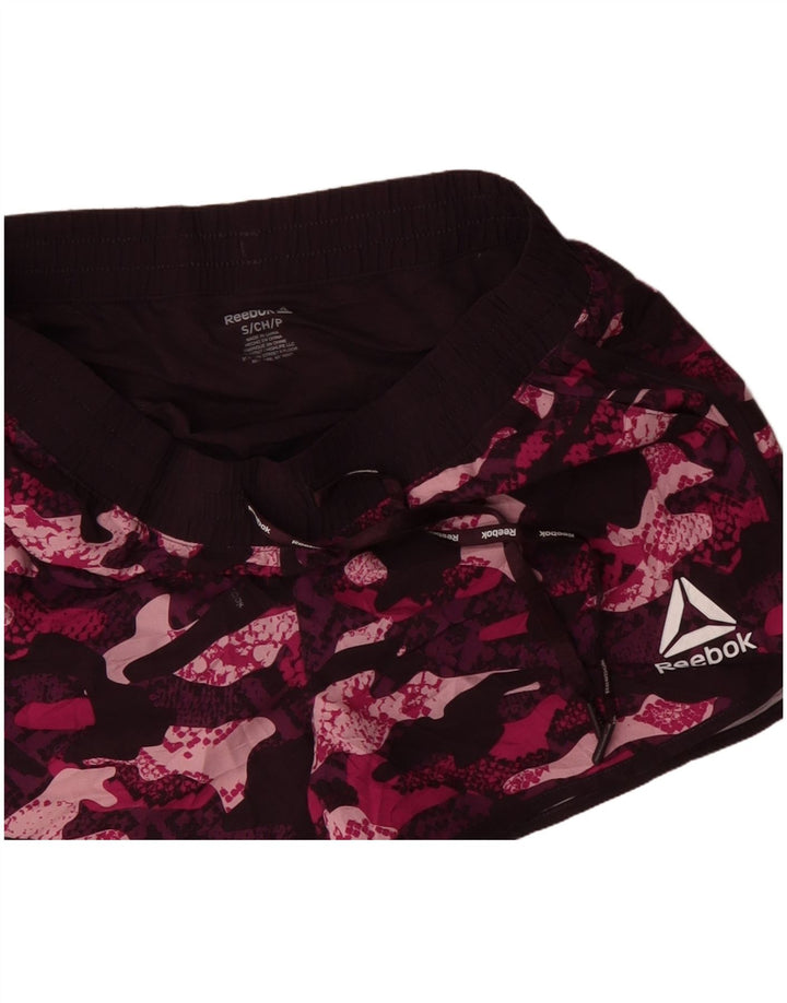 REEBOK Damen Sportshorts UK 10 Small Burgundy Camouflage Polyester