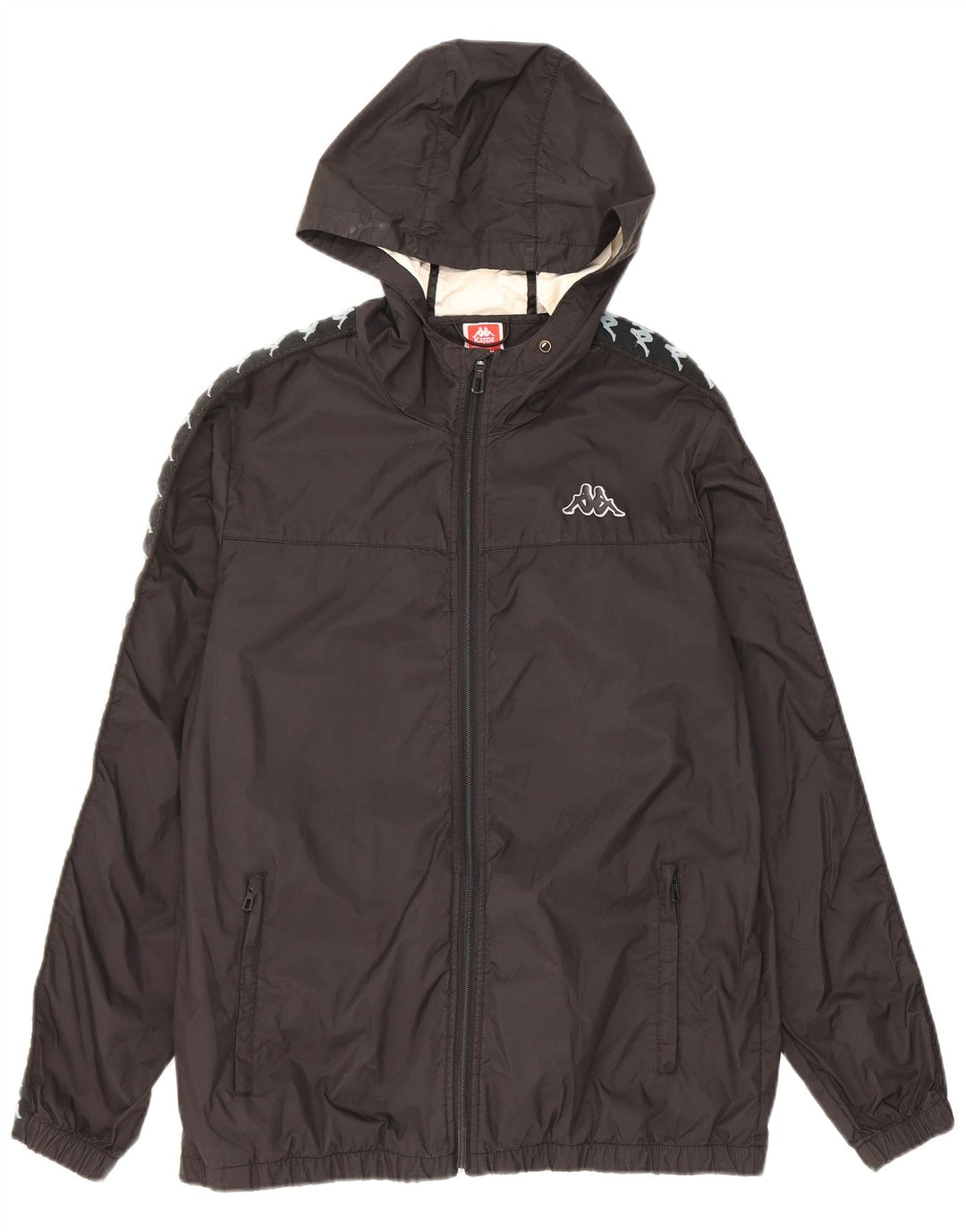 Kappa Herren-Regenjacke mit Kapuze und Grafik, UK 38, mittelschwarzes Nylon