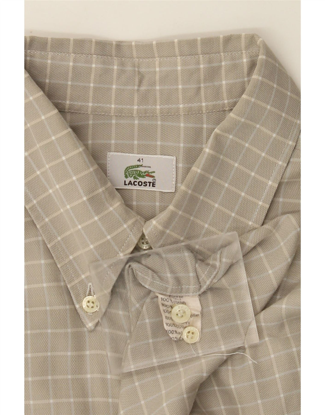 LACOSTE Herrenhemd, Größe 41, große grau karierte Baumwolle