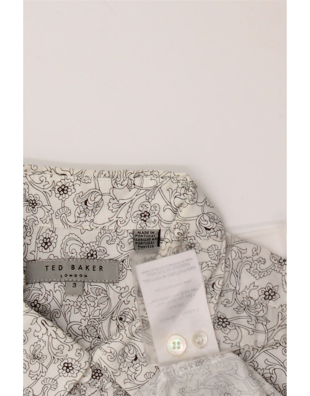 TED BAKER Herrenhemd, Größe 3, mittelweiß, geblümt, Baumwolle