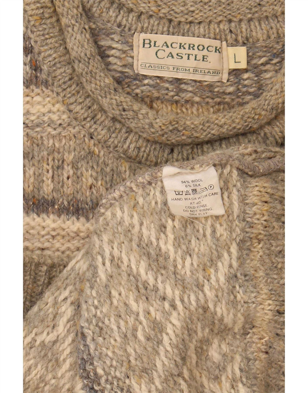 Vintage Herren Pullover mit Rollkragen, groß, graue Fair-Isle-Wolle