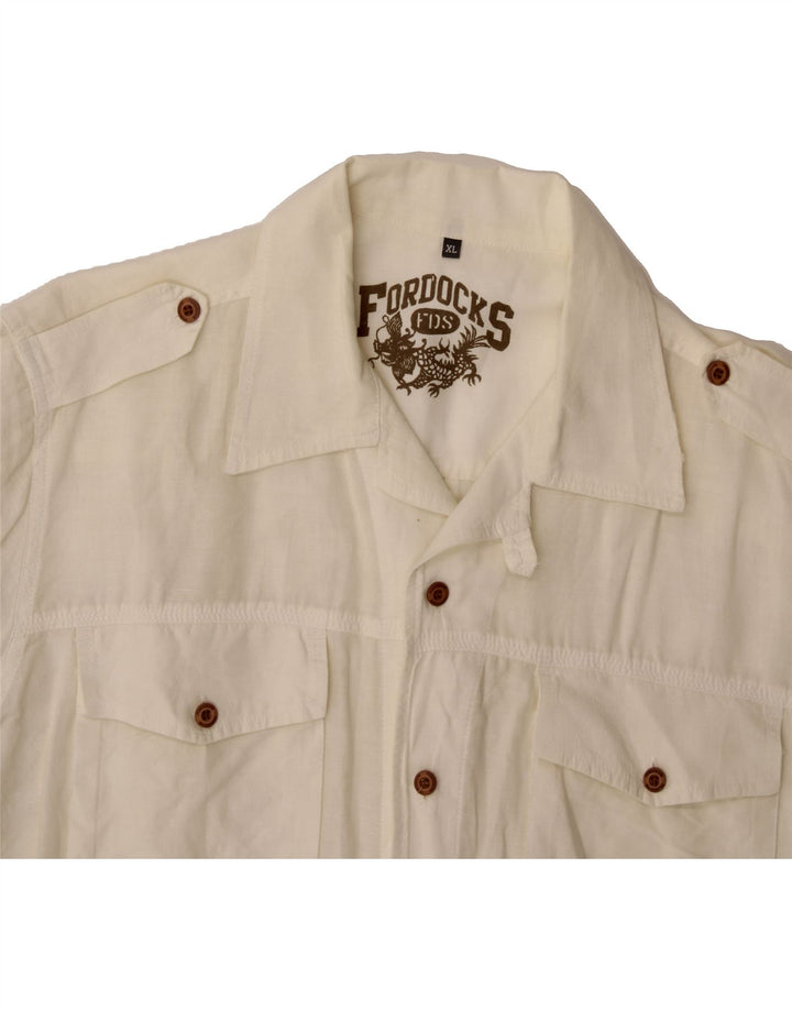 FORDOCKS Mens Short Sleeve Shirt XL White Linen Vintage Fordocks and Second-Hand Fordocks from Messina Hembry 