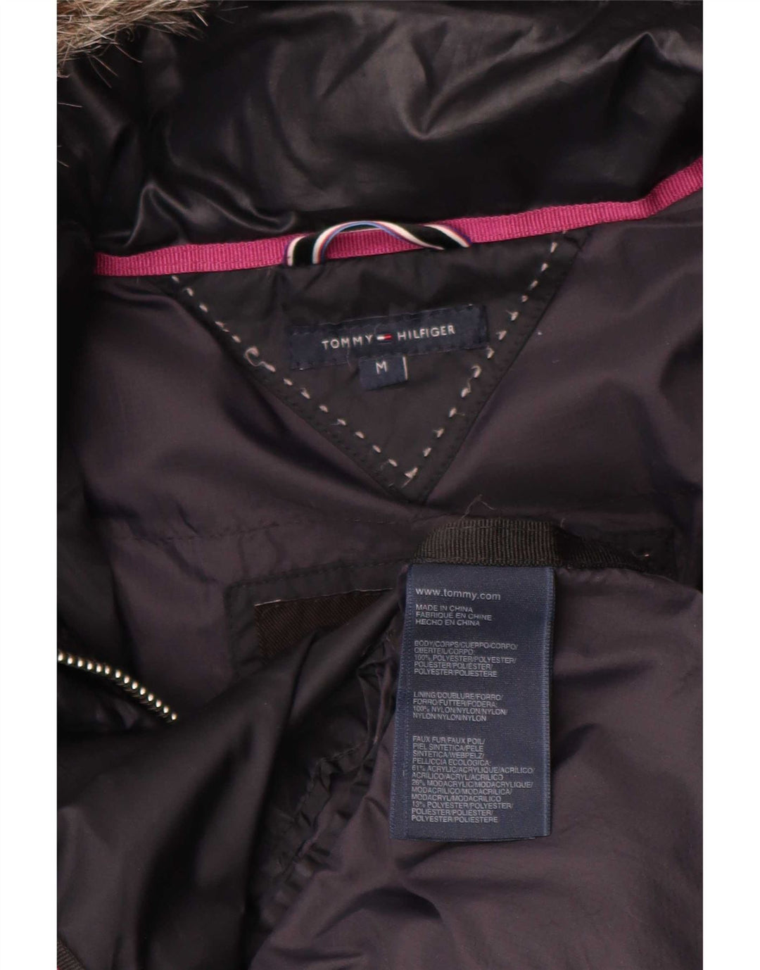 Tommy Hilfiger Wattierter Damenmantel mit Kapuze, UK 14, Mittelmarineblau, Polyester