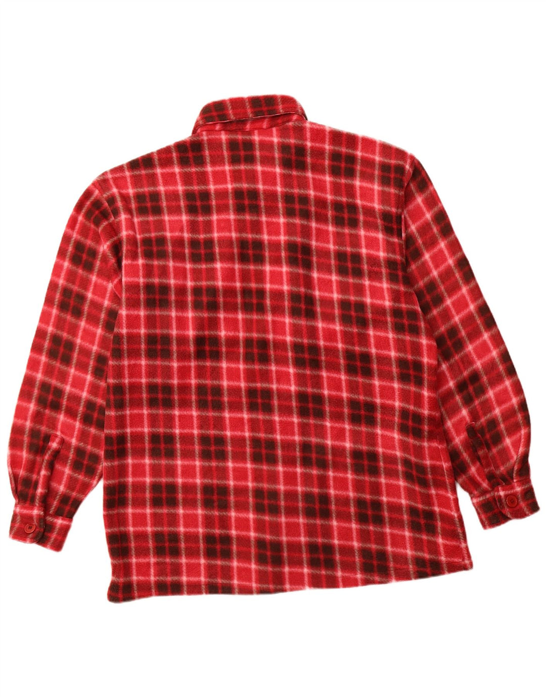 VINTAGE Herren-Fleece-Hemd, großes rotes Karo-Polyester