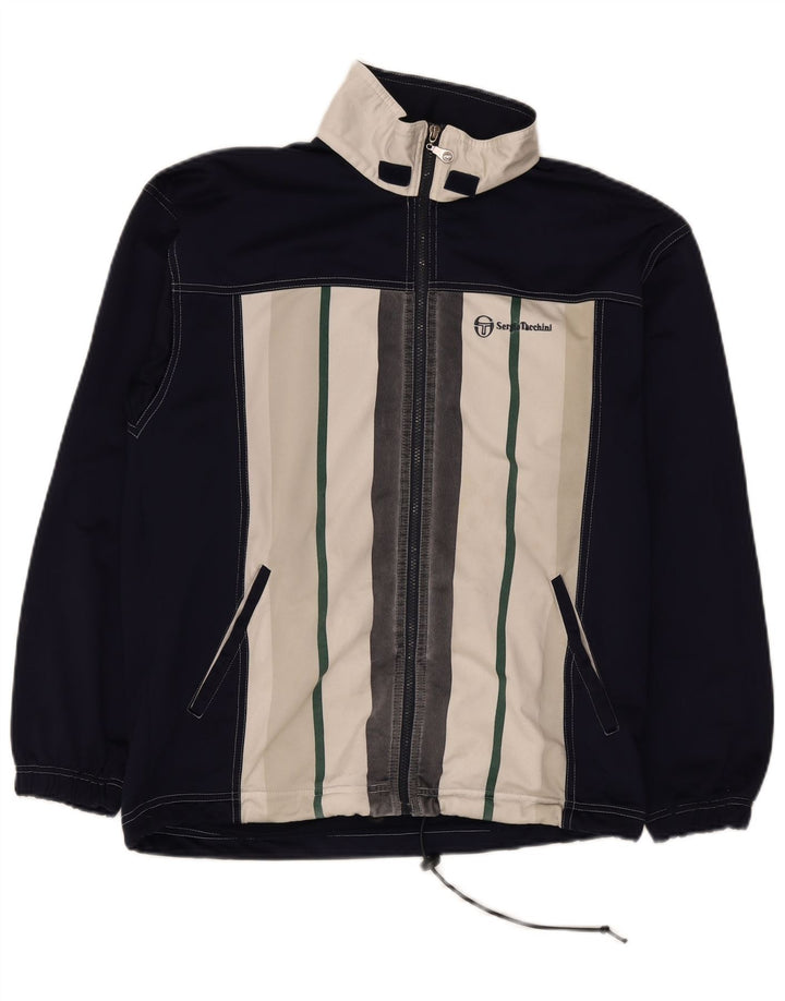 Sergio Tacchini Herren-Trainingsanzug-Oberteil-Jacke, mittleres Marineblau, Farbblock