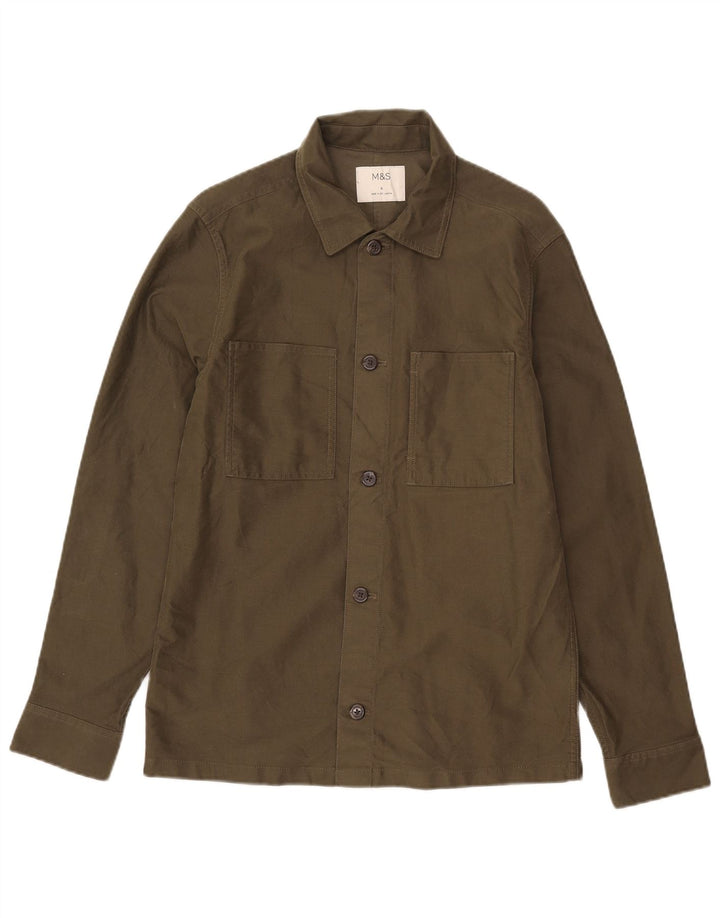 Marks & Spencer Herren-Overshirt-Hemd, Größe S, Khaki, Baumwolle