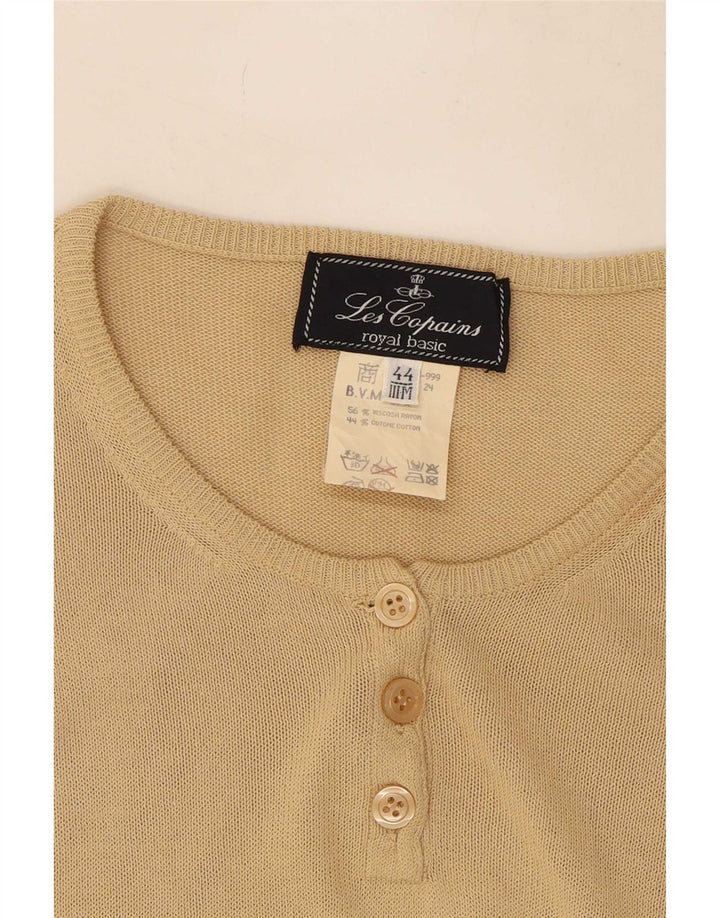 Les Copains Damen Longline-Pullover mit Knopfkragen IT 44 Mittelbeige