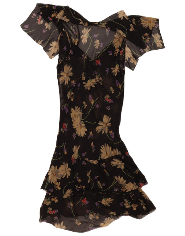 Polo Ralph Lauren Asymmetrisches Damenkleid US 8 Mittelschwarz geblümt