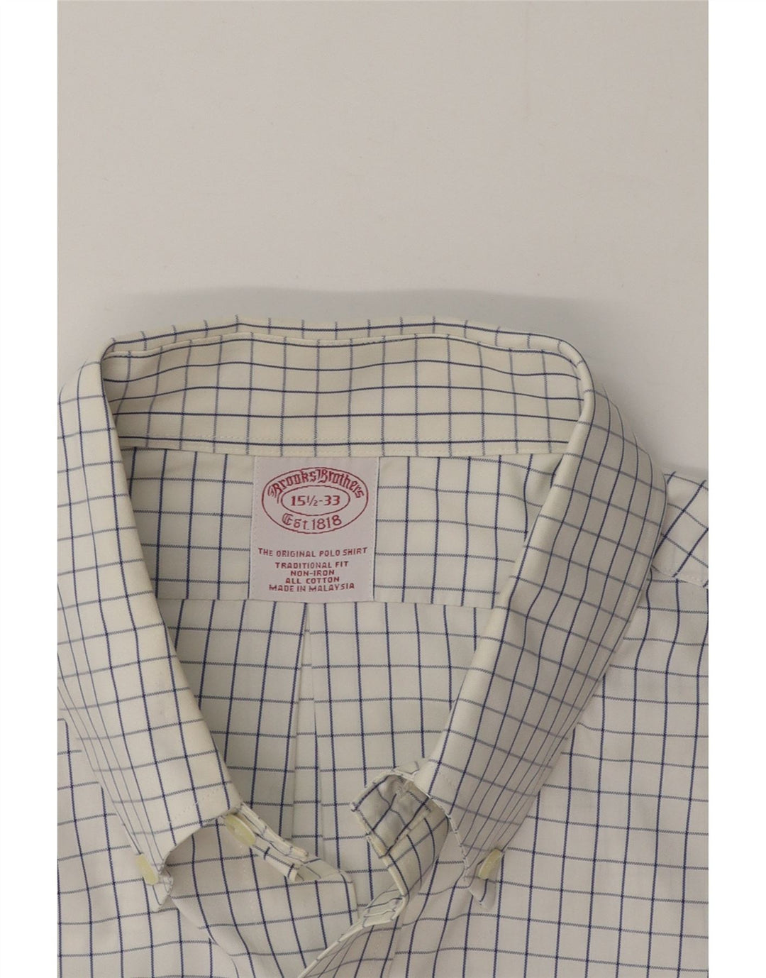 Brooks Brothers Herrenhemd mit traditioneller Passform, Größe 15 1/2, mittelweiß kariert