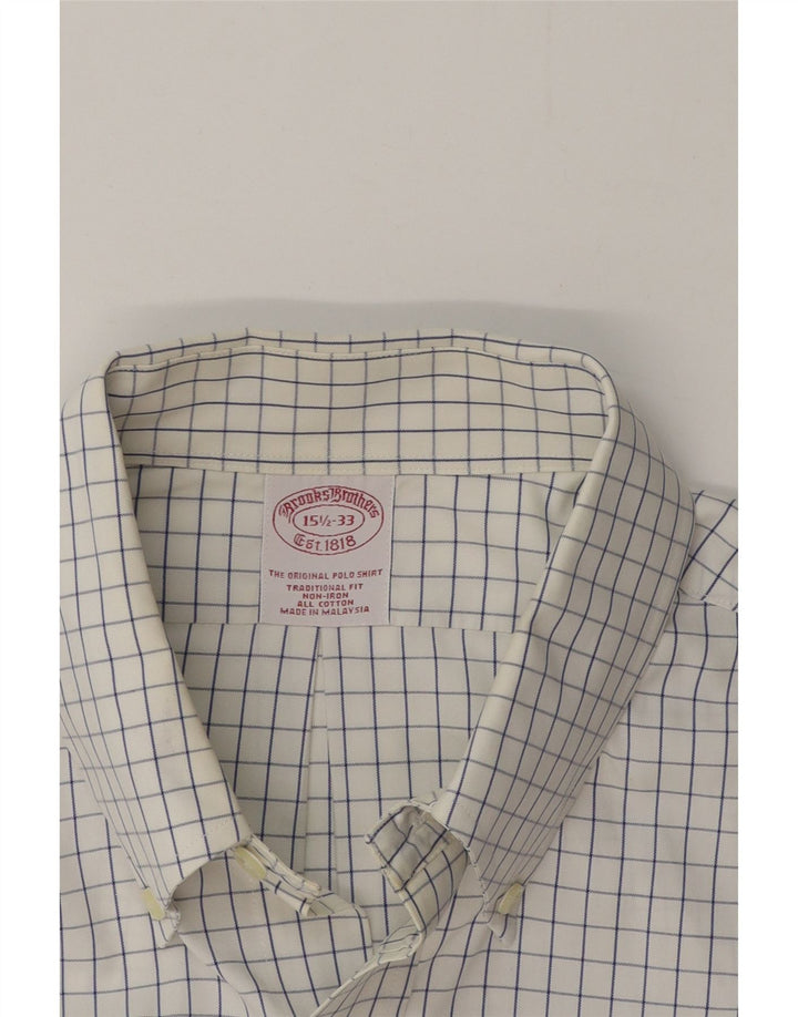 Brooks Brothers Herrenhemd mit traditioneller Passform, Größe 15 1/2, mittelweiß kariert