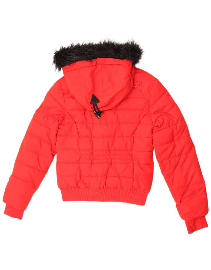 Superdry Damen The Toggle Puffer Graphic Wattierte Jacke UK 12 Mittelrot