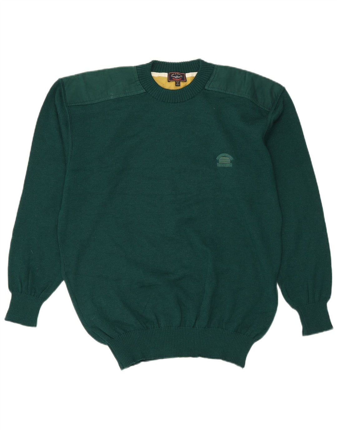 Vintage Herren Pullover mit Rundhalsausschnitt, groß, grüne Schurwolle