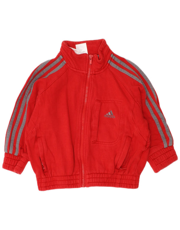 ADIDAS Boys Tracksuit Top Jacket 3-4 Years Red Cotton