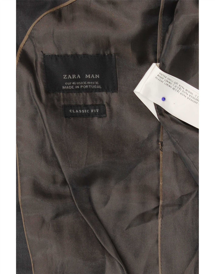 Zara Herren 2-Knopf-Blazer mit klassischer Passform, EU 46, kleine graue Wolle