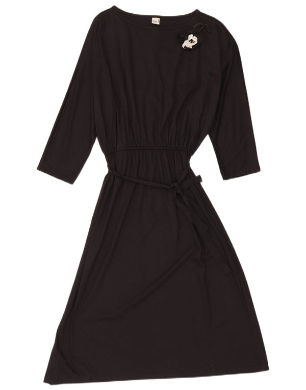 Vintage Damen Fledermaus-A-Linien-Kleid IT 42 Mittelschwarze Baumwolle