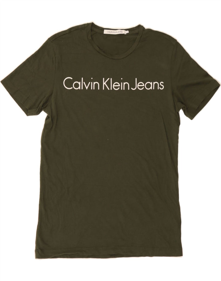 CALVIN KLEIN JEANS Mens Graphic T-Shirt Top Medium Khaki Cotton Vintage Calvin Klein Jeans and Second-Hand Calvin Klein Jeans from Messina Hembry 