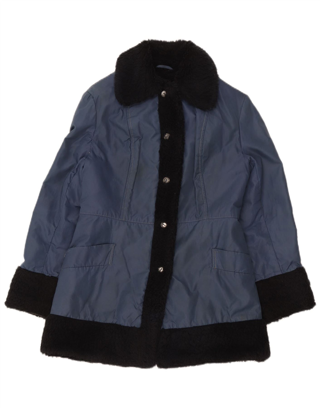 Vintage Damen Sherpa Jacke UK 12 Mittelblau Farbblock