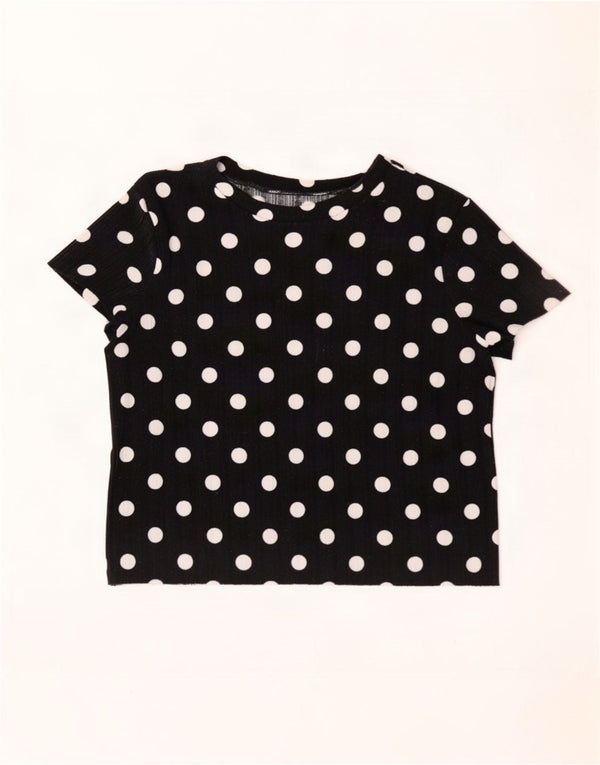Zara Damen Crop T-Shirt Top UK 14 Large Black Polka Dot