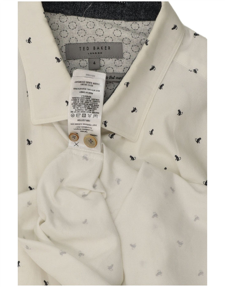 Ted Baker Herren-Hemd mit abstraktem Muster, Größe 4, groß, weiße Baumwolle