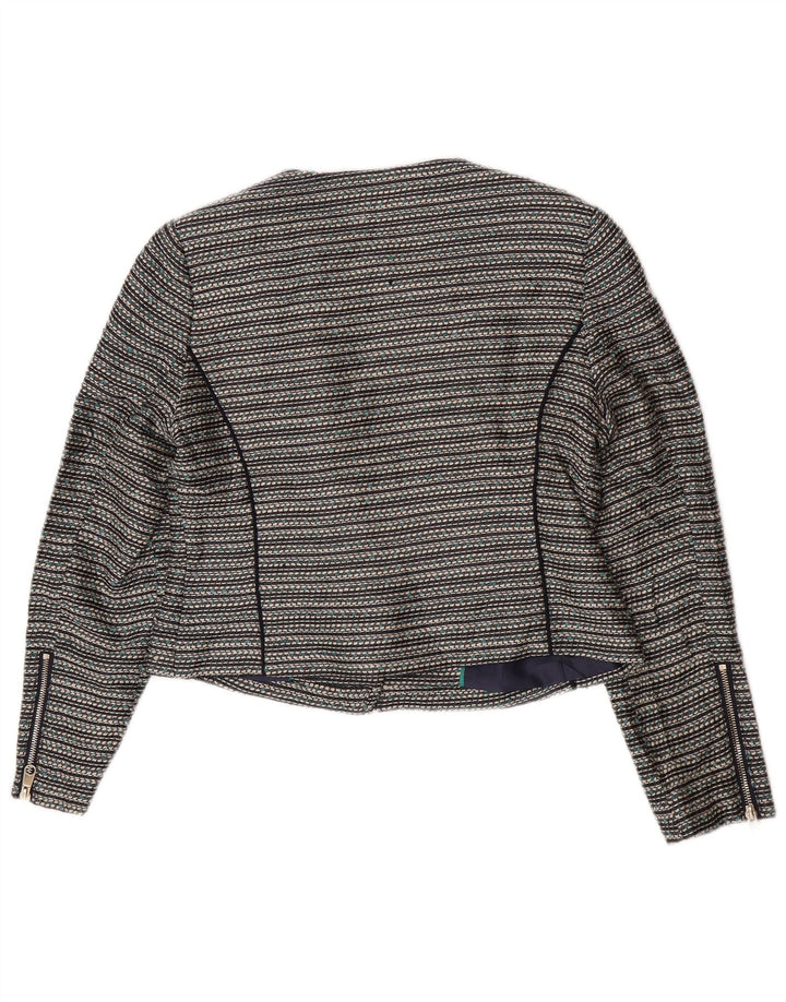 Marks & Spencer Damen Crop Blazer Jacke UK 12 Mittelgrau gestreift aus Acryl