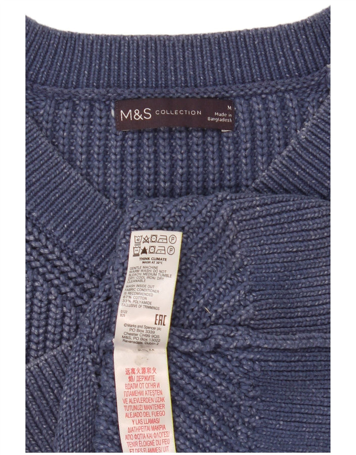 Marks & Spencer Damen-Pullover mit V-Ausschnitt, UK 14, mittelblaue Baumwolle