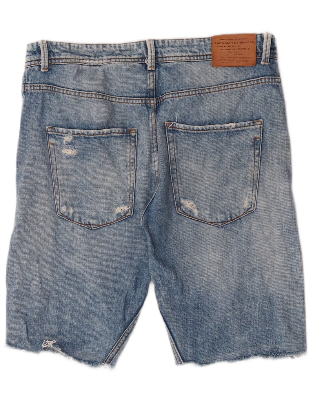 Zara Herren Distressed Denim Shorts EU 42 Large W32 Blau