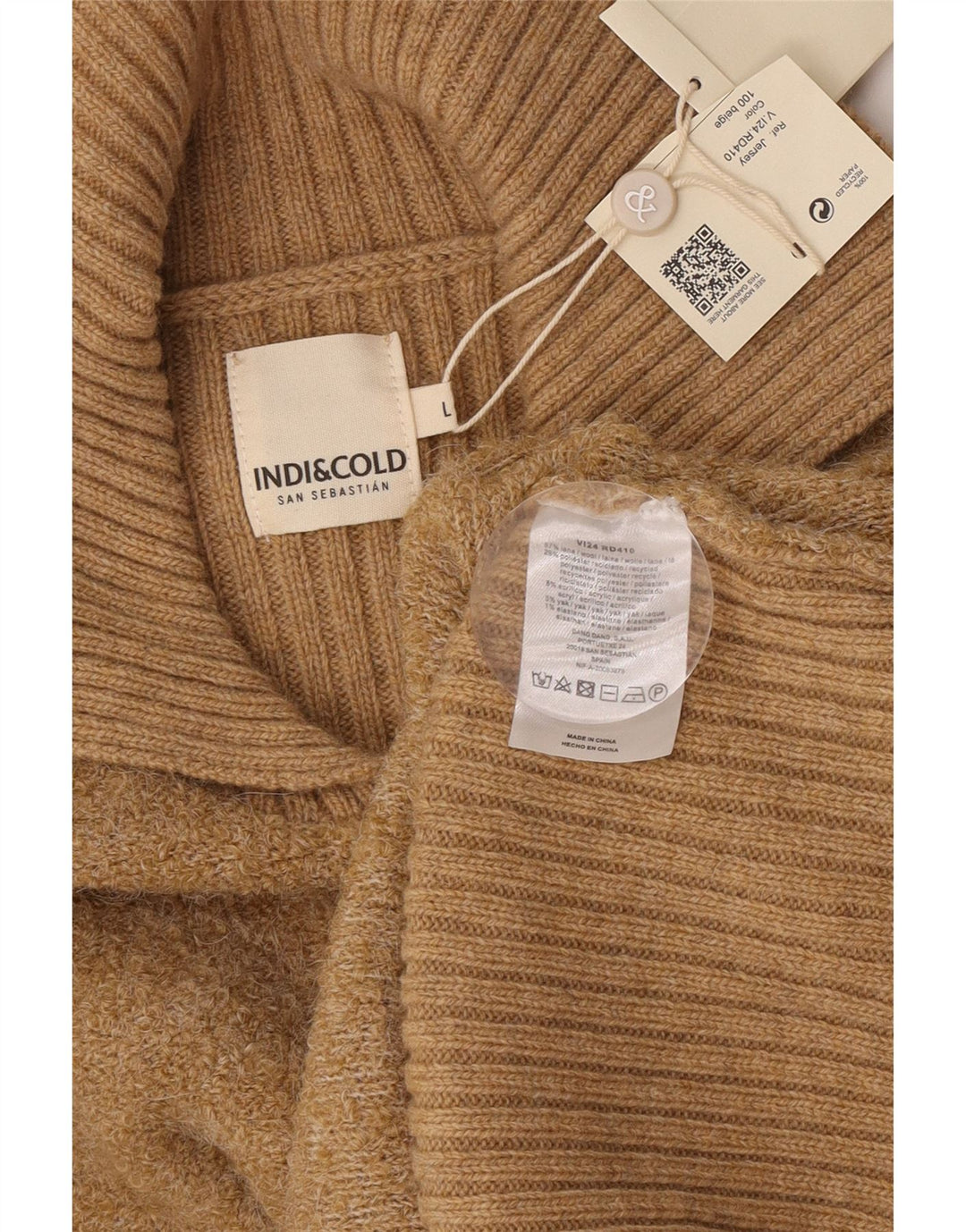 Indi & Cold Damen-Pullover, übergroß, Rollkragen, UK 16, Größe L, beige Wolle