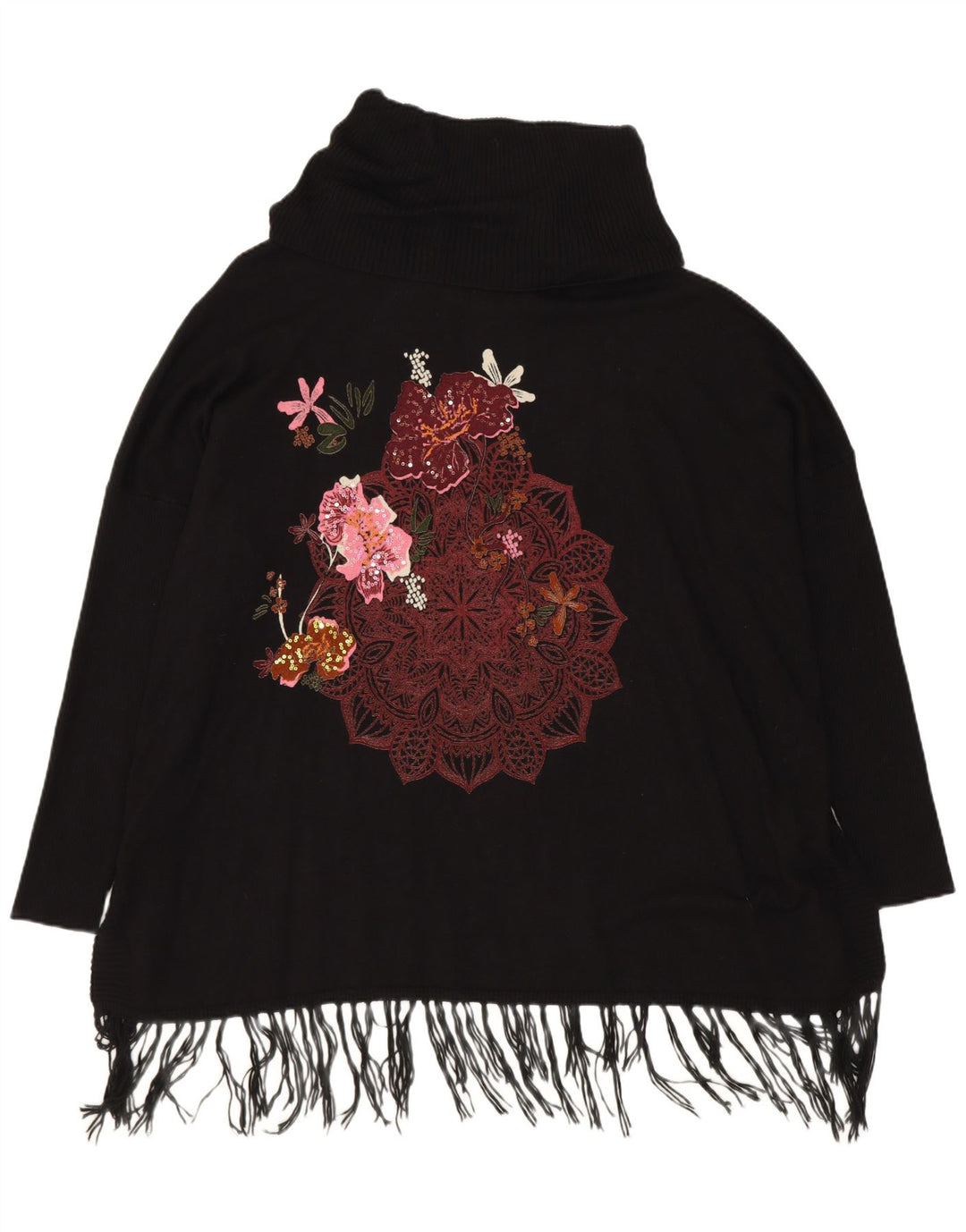 Desigual Damen Übergroßer Rollkragenpullover Pullover UK 18 XL Schwarze Viskose