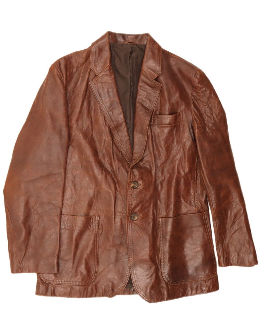 Vintage Herren 2 Knopf Leder Blazer Jacke IT 44 XS Braunes Leder