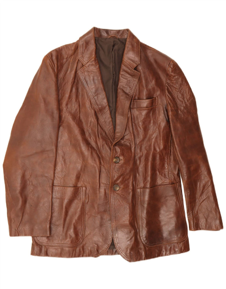 Vintage Herren 2 Knopf Leder Blazer Jacke IT 44 XS Braunes Leder