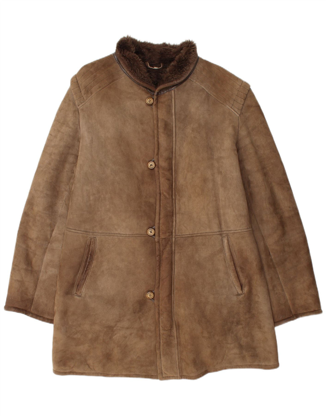 Vintage Herren Shearling Overcoat UK 40 Großer brauner Shearling