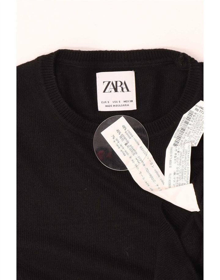 Zara Herren-Pullover mit Rundhalsausschnitt, Größe S, schwarze Viskose