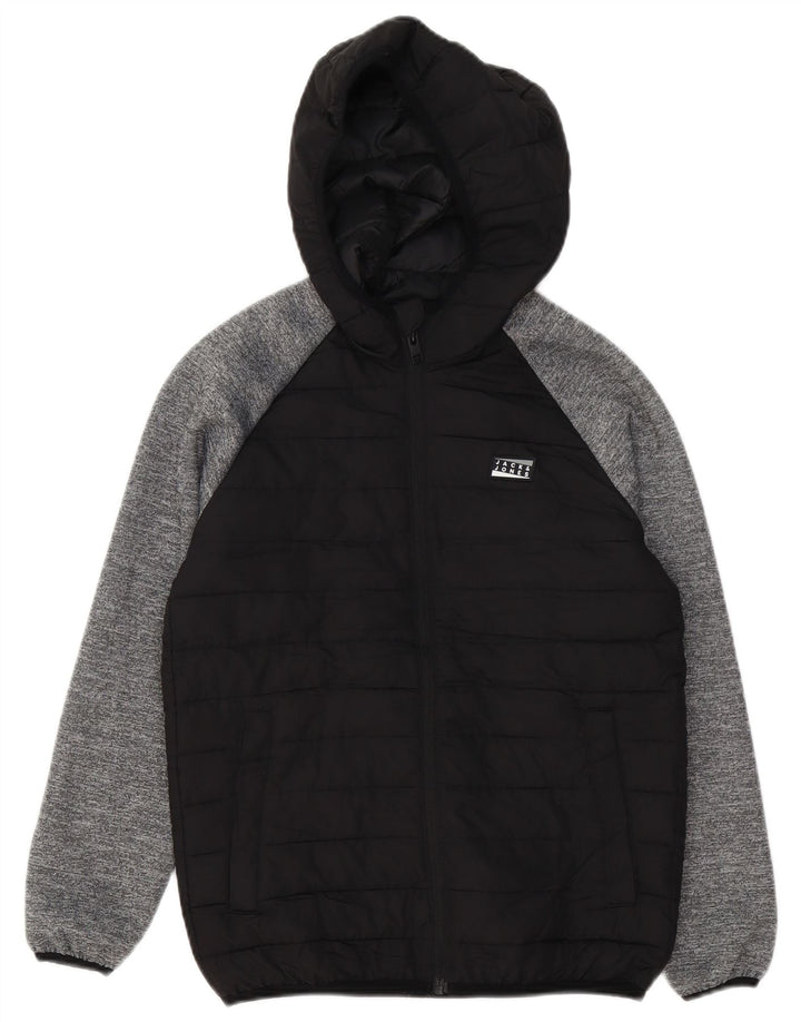 Jack & Jones wattierte Jungenjacke mit Kapuze, 11–12 Jahre, schwarzes Farbblockdesign