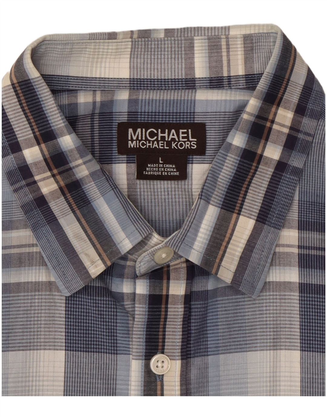 MICHAEL KORS Herren-Kurzarmhemd, groß, blau kariert, Baumwolle
