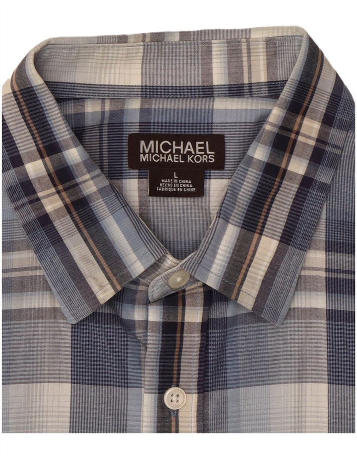 MICHAEL KORS Herren-Kurzarmhemd, groß, blau kariert, Baumwolle