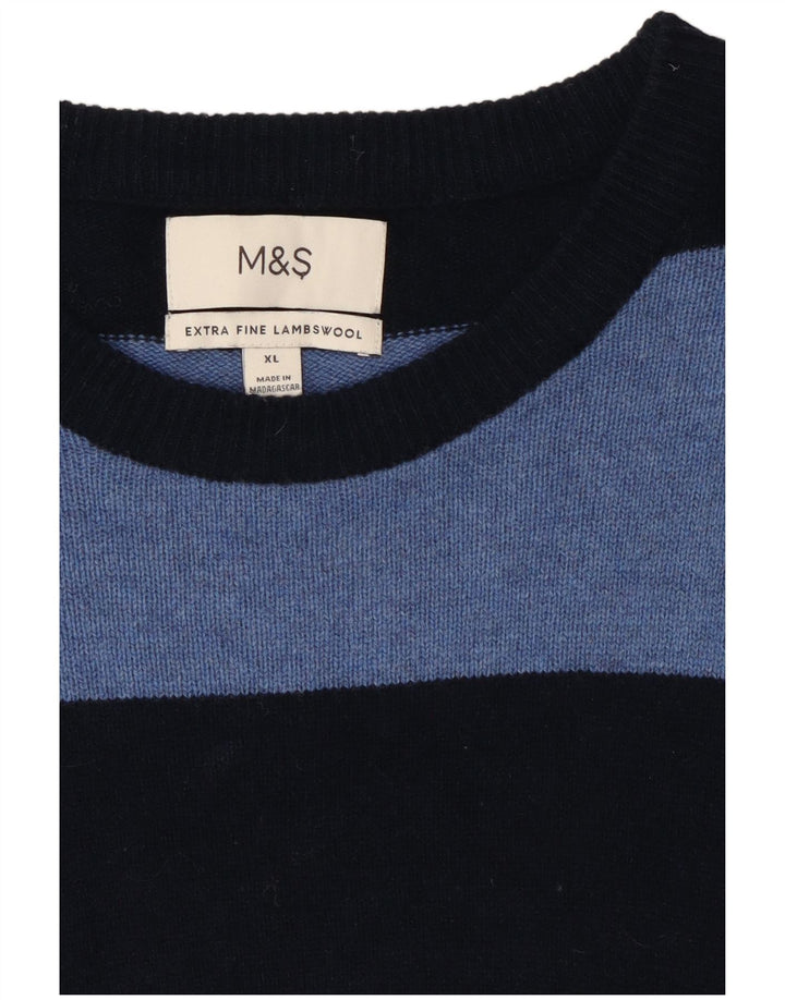 Marks & Spencer Herren-Pullover mit U-Boot-Ausschnitt, XL, marineblau gestreifte Wolle
