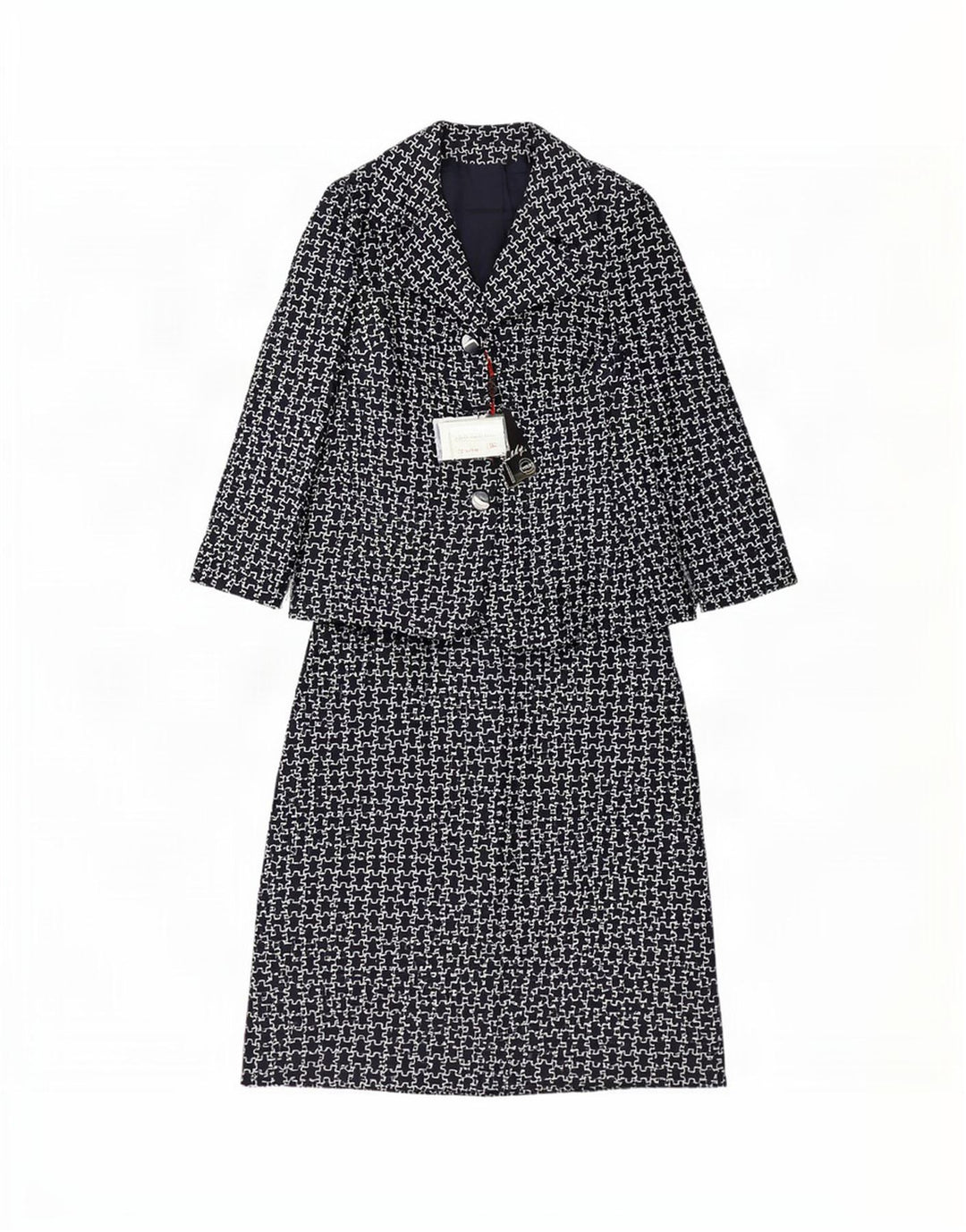 Giole Damen-Set mit 3 Knöpfen, 2-teilig, IT 44, mittleres Marineblau, geometrisch