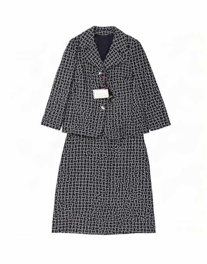 Giole Damen-Set mit 3 Knöpfen, 2-teilig, IT 44, mittleres Marineblau, geometrisch