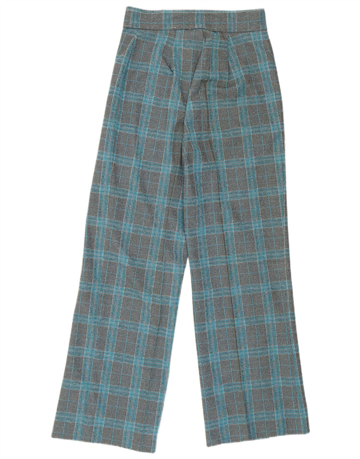 VINTAGE Damen-Freizeithose mit hoher Taille und weitem Bein, W27 L29, grau kariert