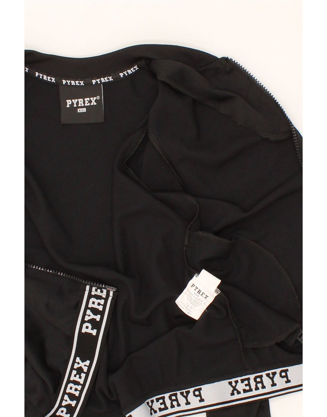 PYREX Girls Graphic Tracksuit Top Jacket 10-11 Years Small Black Polyester Vintage Pyrex and Second-Hand Pyrex from Messina Hembry 