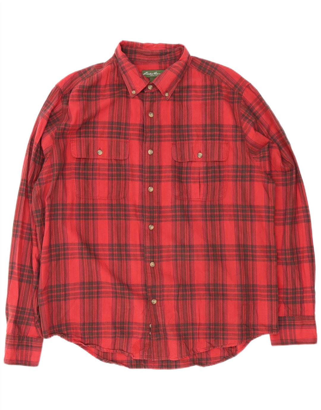 Eddie Bauer Herren-Flanellhemd XL, rot karierte Baumwolle