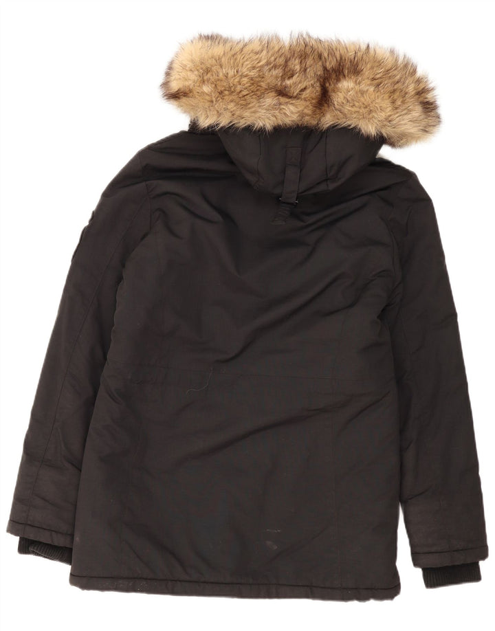 Superdry Damen-Parka mit Kapuze, UK 12, Mittelschwarzes Nylon