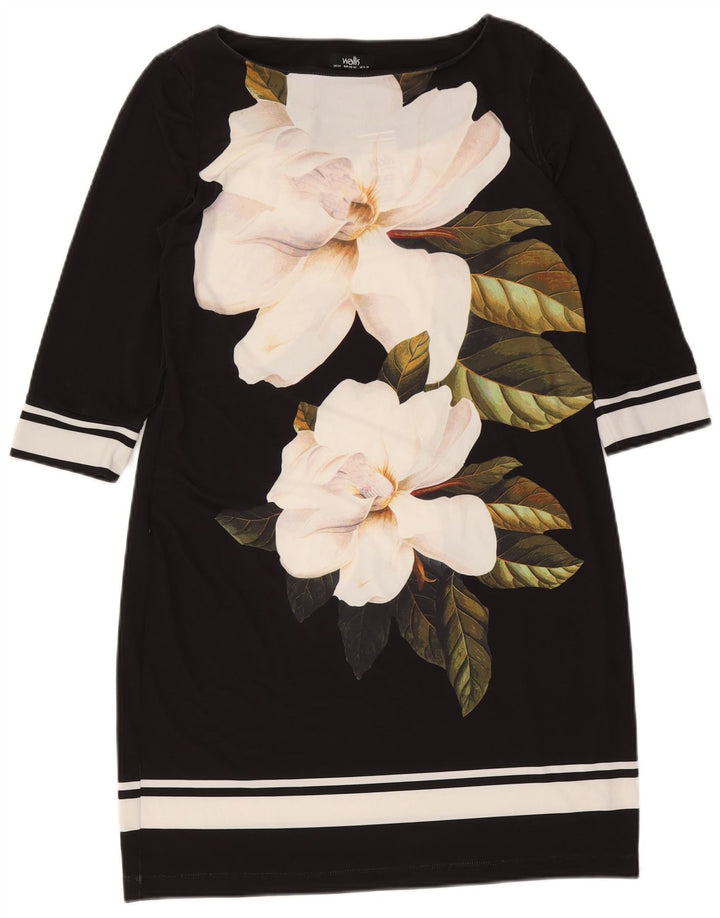 Wallis Damen-Etuikleid mit 3/4-Ärmeln, US 8/10, Mittelschwarzes, geblümtes Polyester