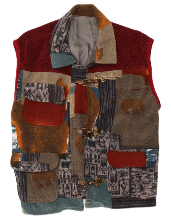 Vintage Damen Fleece Utility Gilet UK 42 XL Mehrfarbig Patchwork